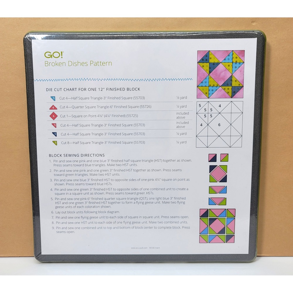 AccuQuilt GO! Quarter Square Triangle 6 Inch Finished Die 55726 Replacement